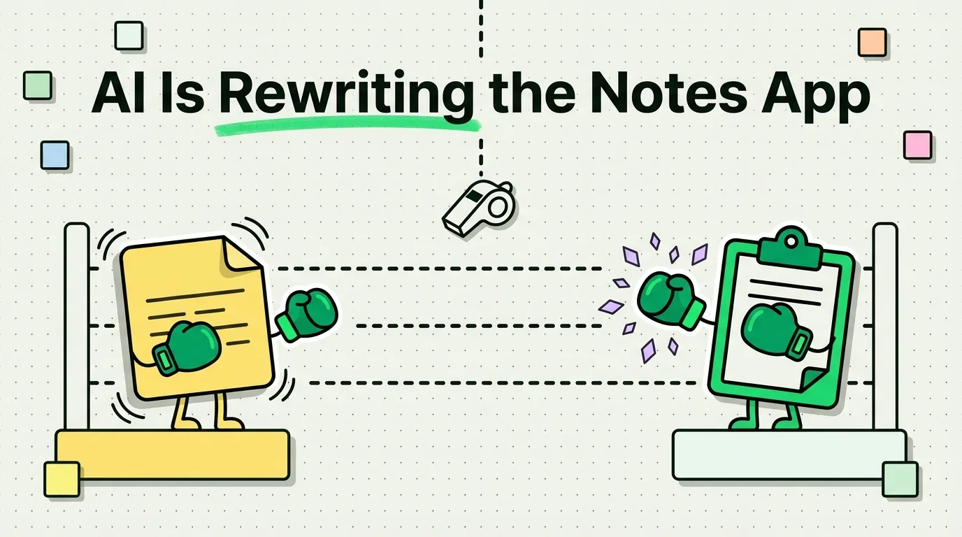 Boxing match between yellow paper note and green clipboard character with referee whistle