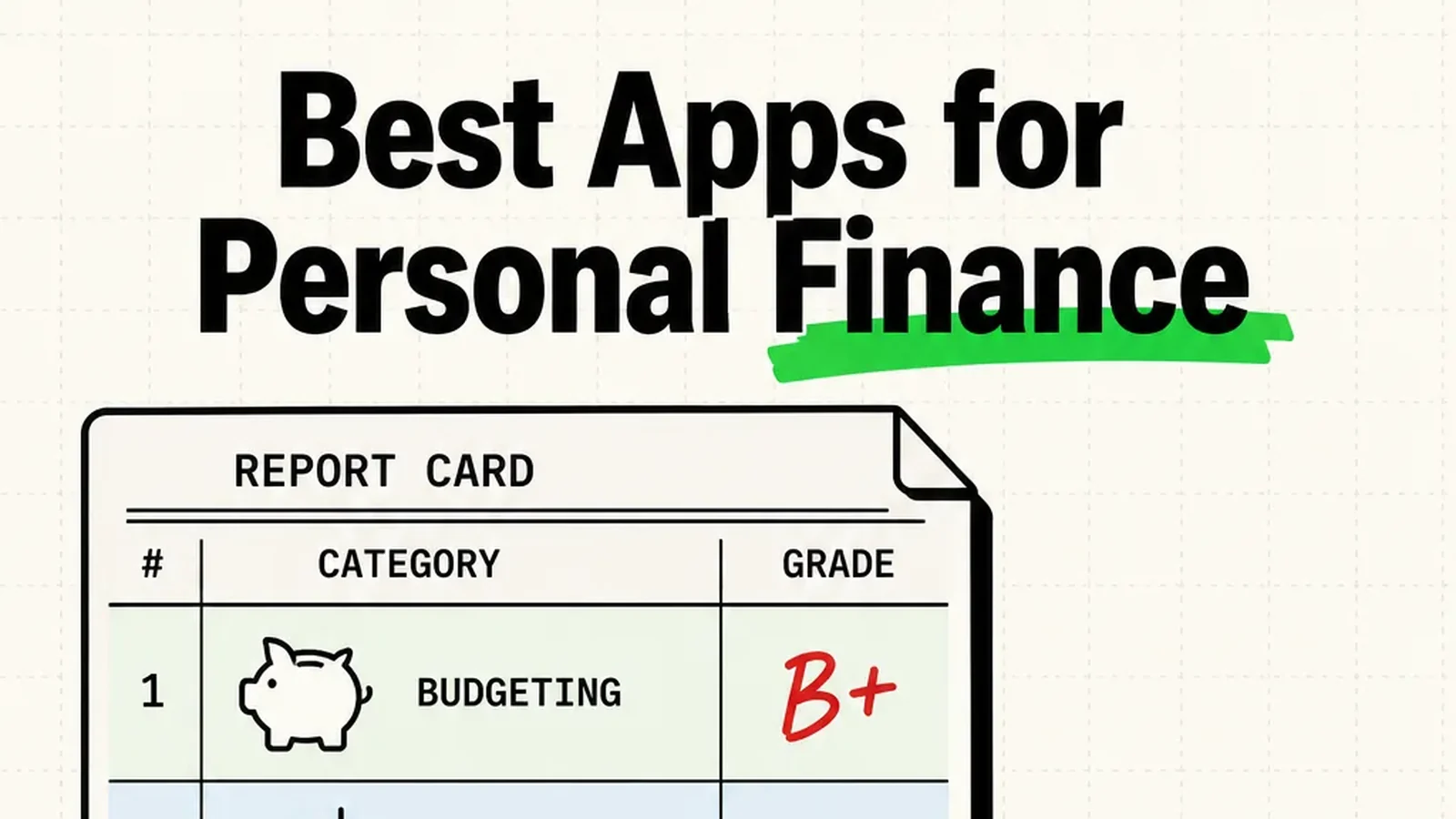 Graded report card scoring personal finance apps across eight budgeting categories
