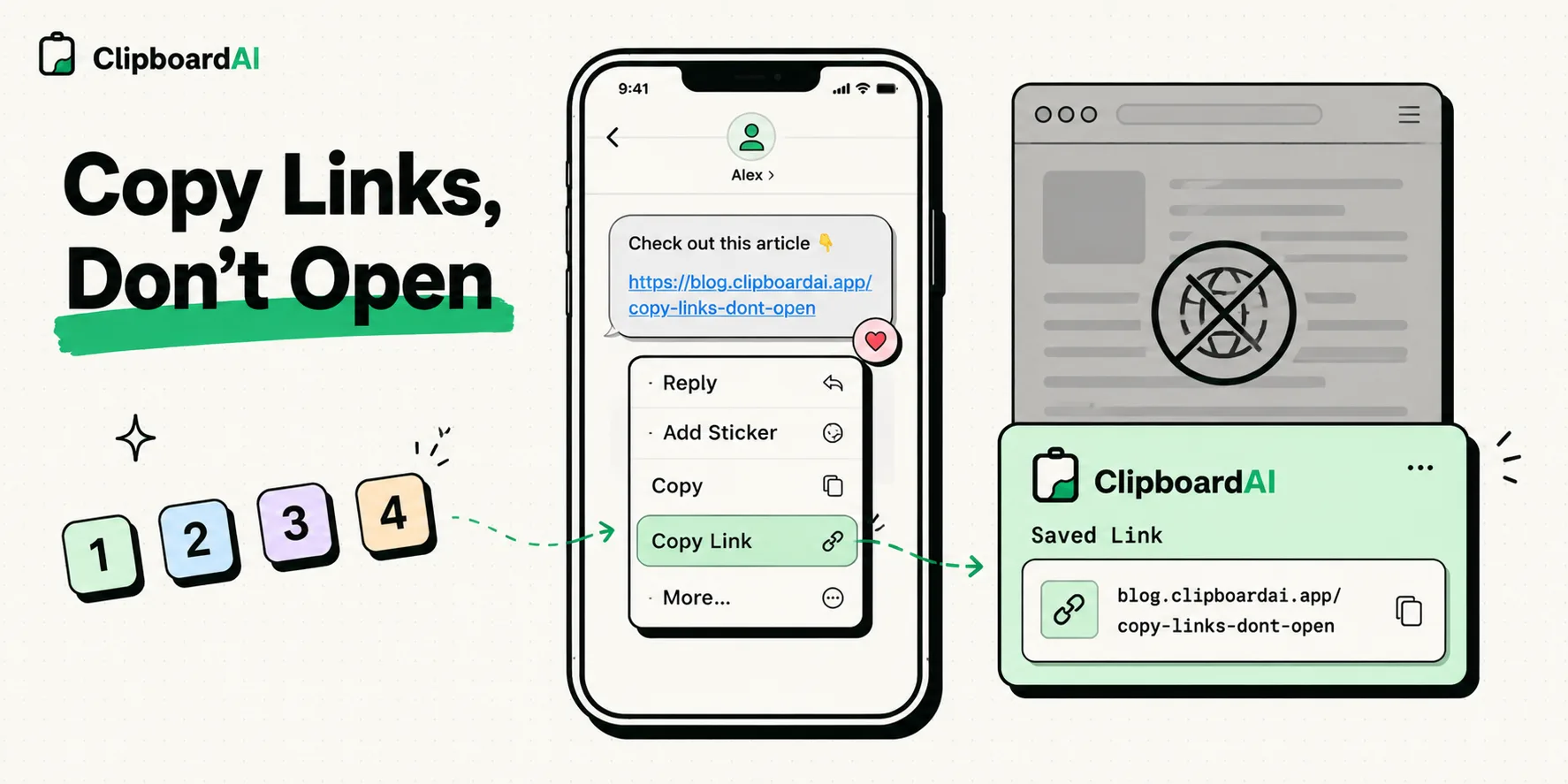 Text message link lifted straight into a ClipboardAI card without opening it