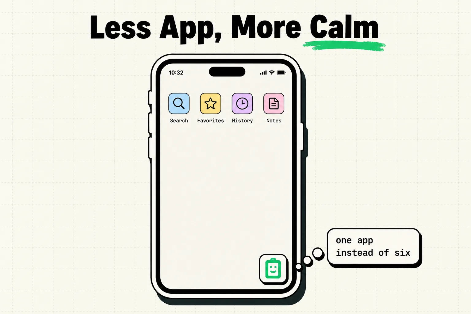 Nearly empty iPhone home screen with a single quiet ClipboardAI icon