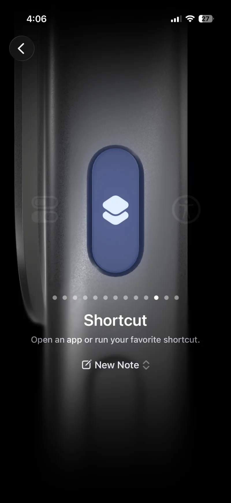 The Action Button on the Shortcut option, with a shortcut selector