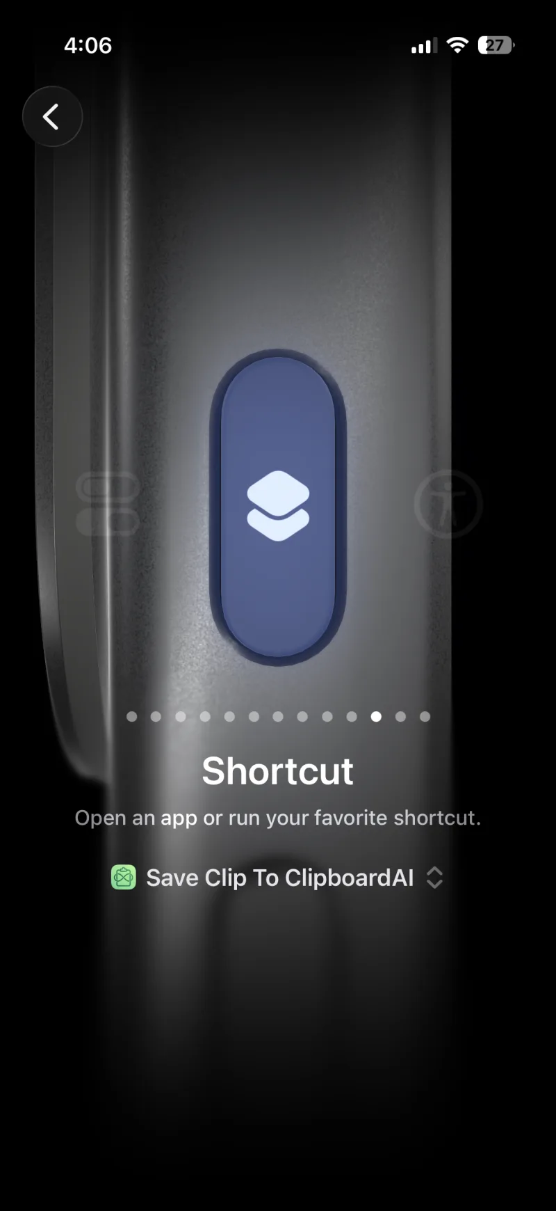 The Action Button now set to Save Clip To ClipboardAI