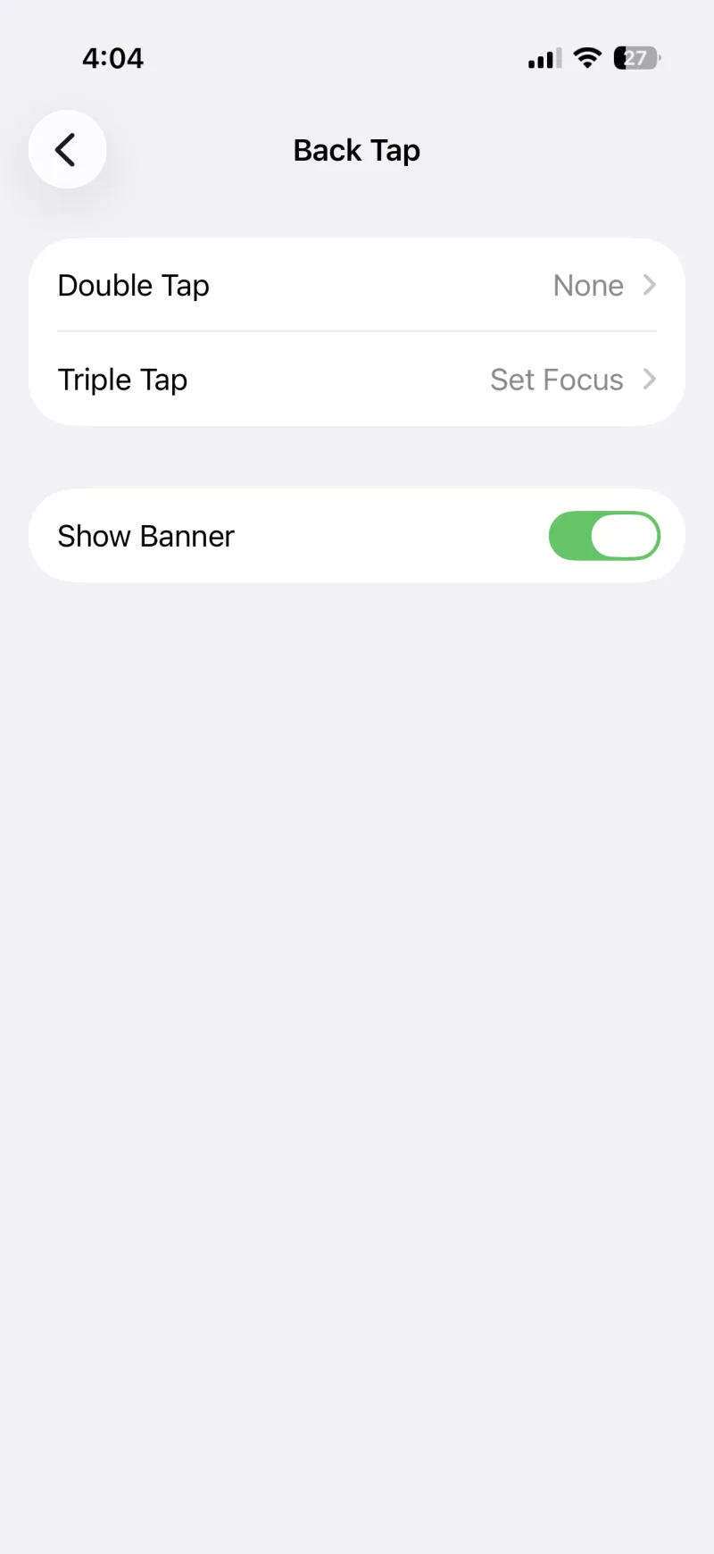 The Back Tap screen with Double Tap