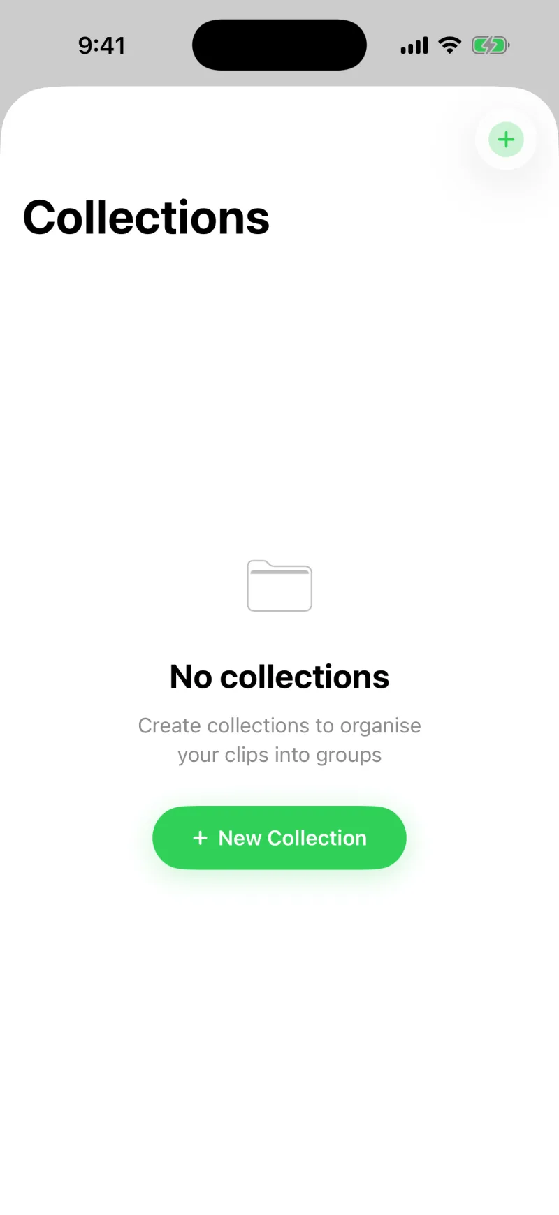 The empty Collections tab with a New Collection button