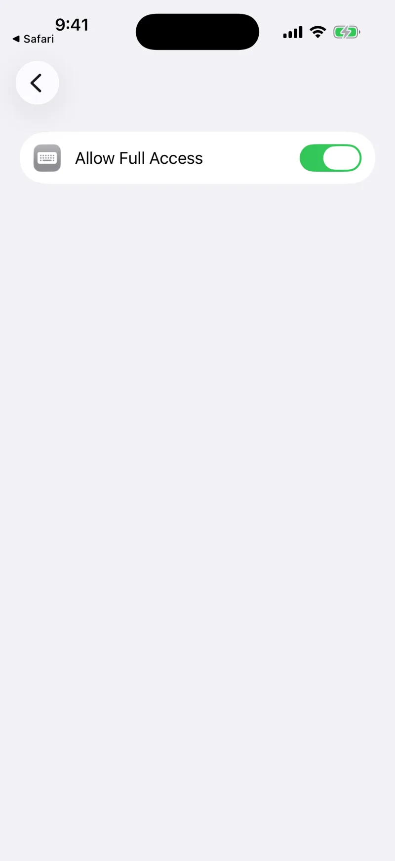 The Clipboard AI keyboard screen with Allow Full Access turned on