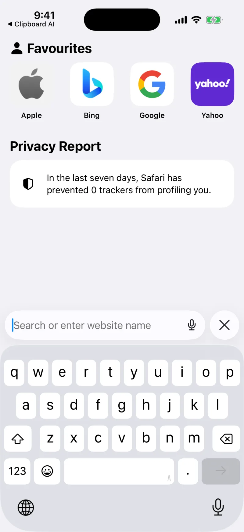 A text field with the standard keyboard up and the globe key at the bottom