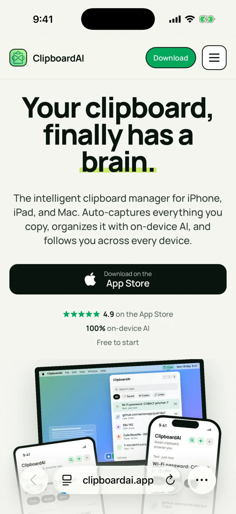 A web page in Safari with the Share button in the toolbar